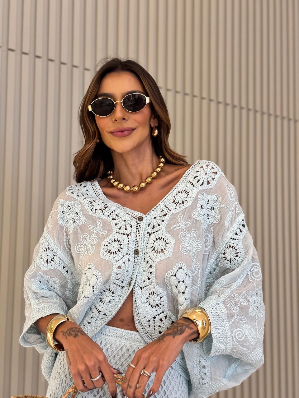 CAMISA REGINA CROCHÊ AZUL - 0072420109 - CAROLLA FERRARO