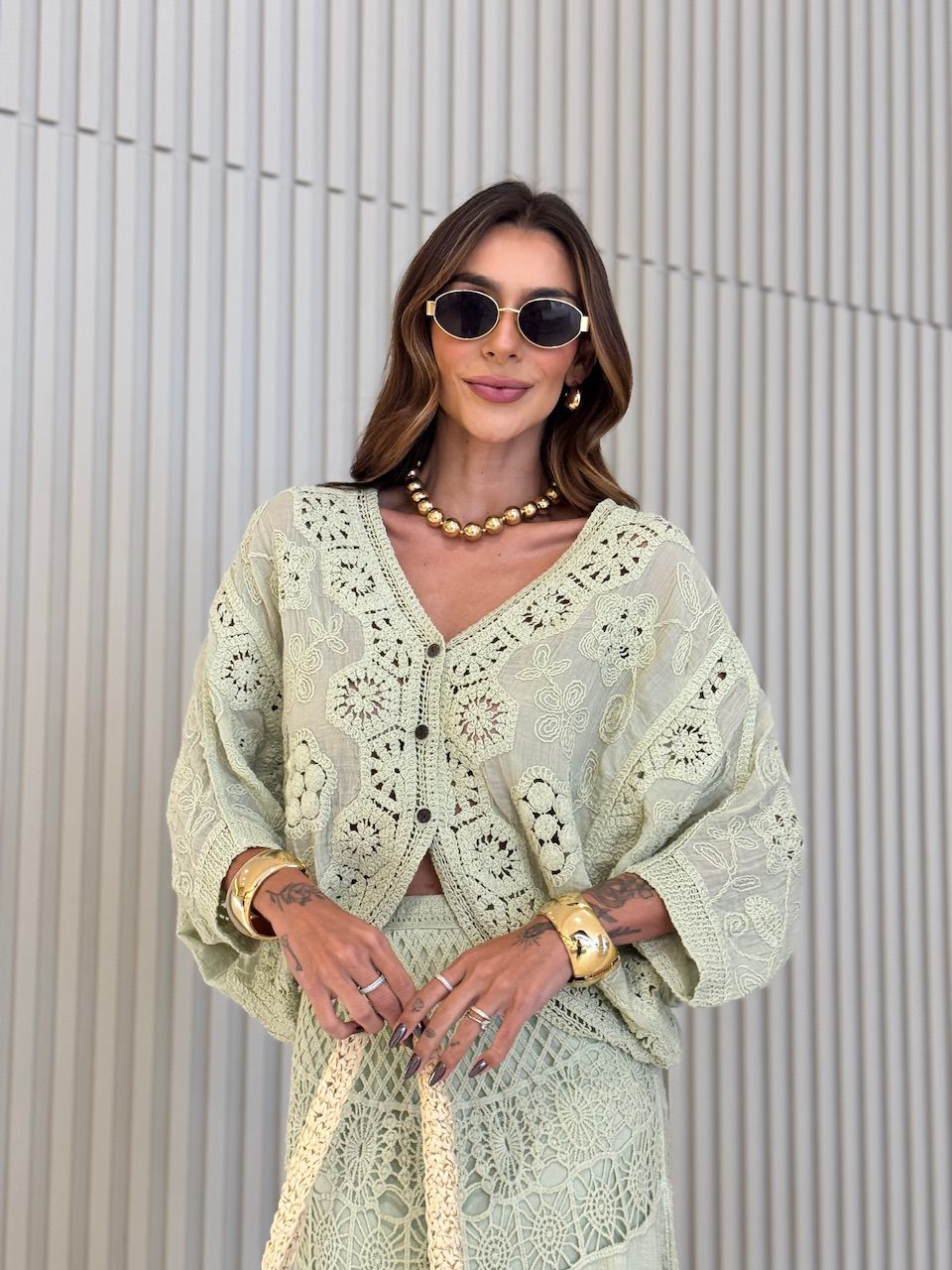 CAMISA REGINA CROCHÊ VERDE - 0072420014 - CAROLLA FERRARO