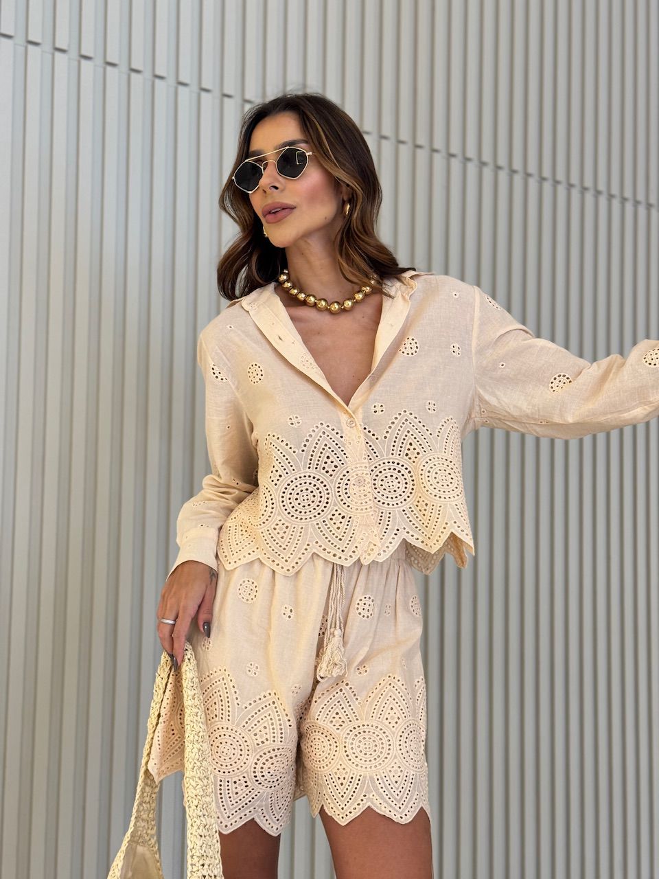 CONJUNTO SANDRA CAMISA SHORT AREIA