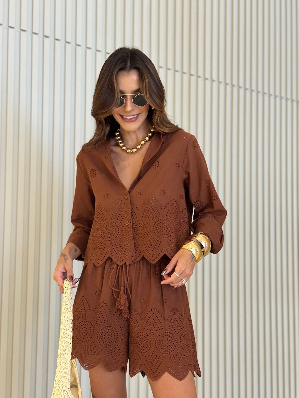 CONJUNTO SANDRA CAMISA SHORT MARROM