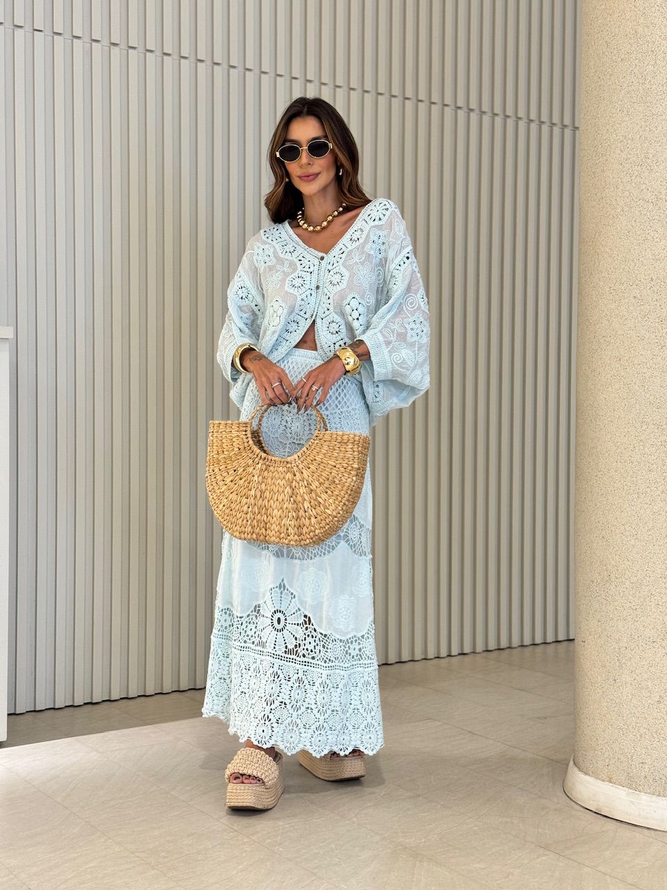 SAIA CLAUDIA CROCHÊ AZUL