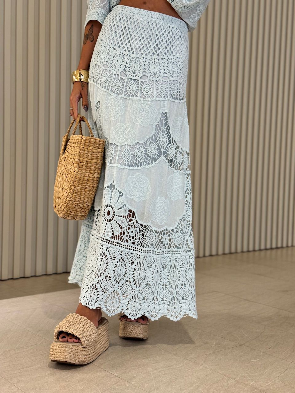 SAIA CLAUDIA CROCHÊ AZUL - 0072410109 - CAROLLA FERRARO