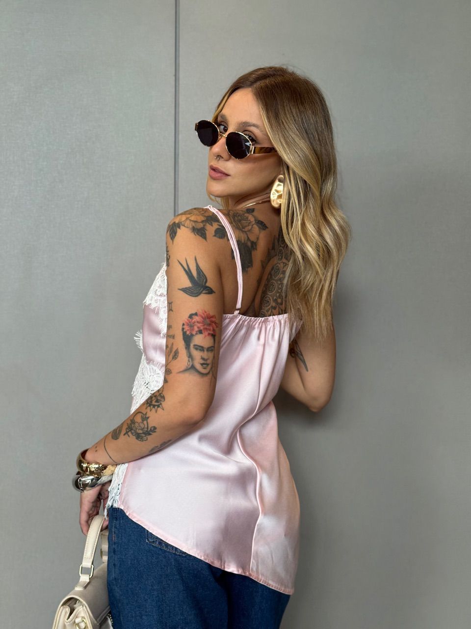 BLUSA ALANA ACETINADA ROSA