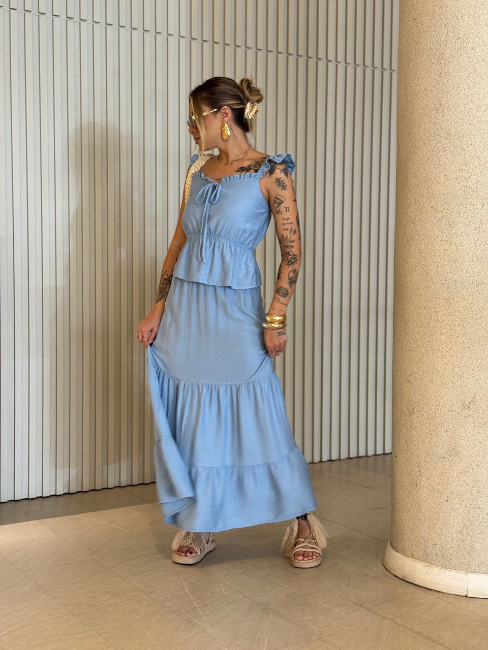 CONJUNTO FERNANDA SAIA LONGA AZUL