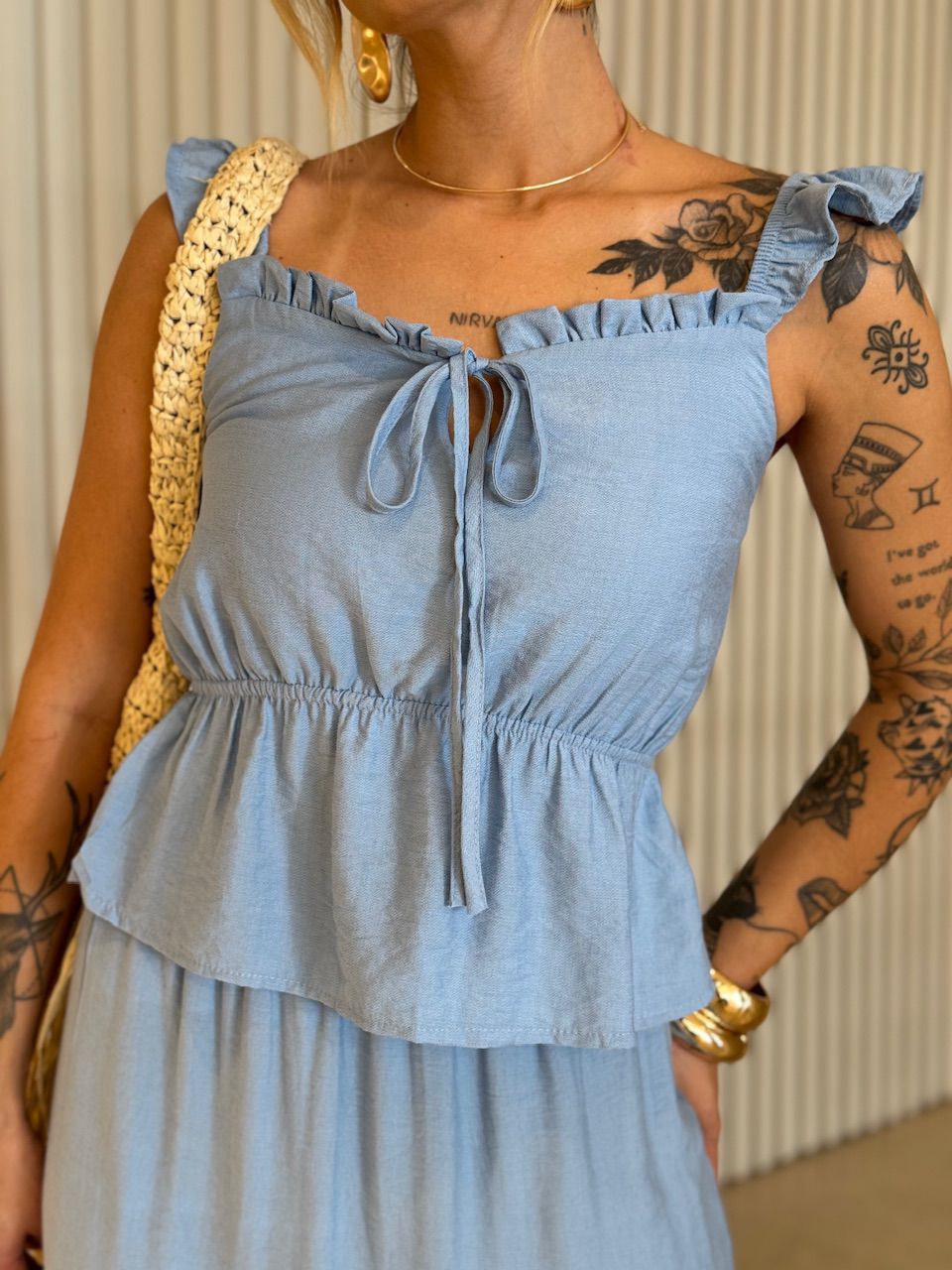 CONJUNTO FERNANDA SAIA LONGA AZUL