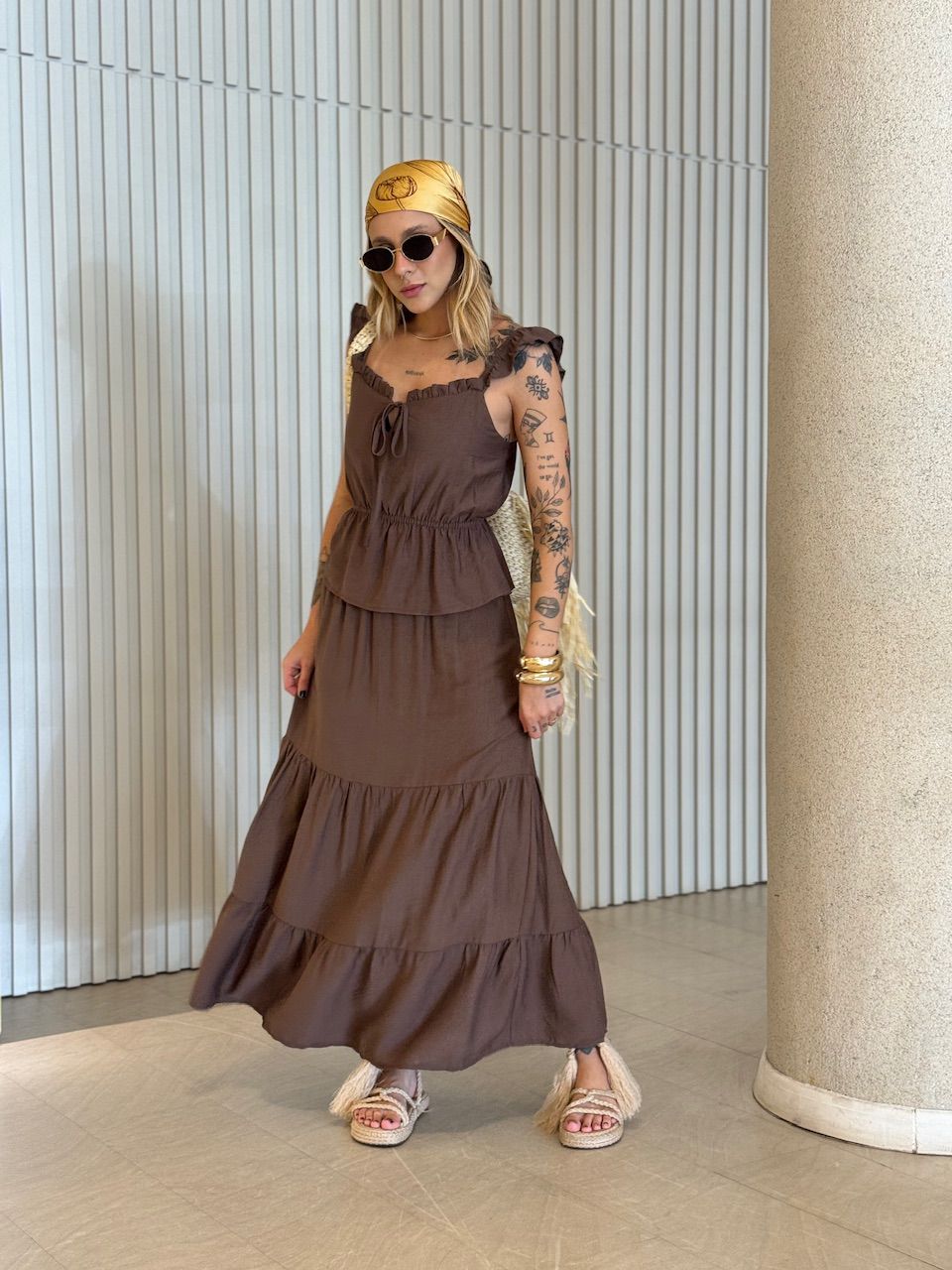 CONJUNTO FERNANDA SAIA LONGA MARROM - 0072700054 - CAROLLA FERRARO