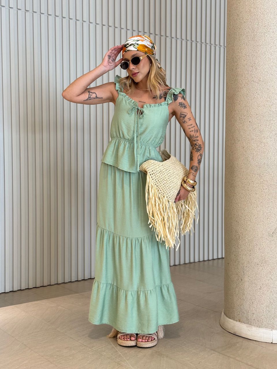 CONJUNTO FERNANDA SAIA LONGA VERDE - 0072700014 - CAROLLA FERRARO