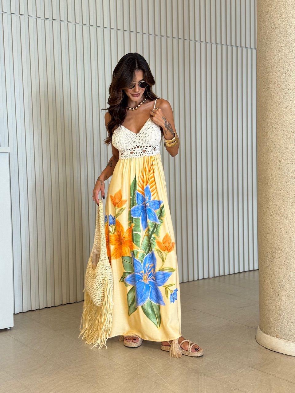 VESTIDO CATARINA CROCHÊ AMARELO