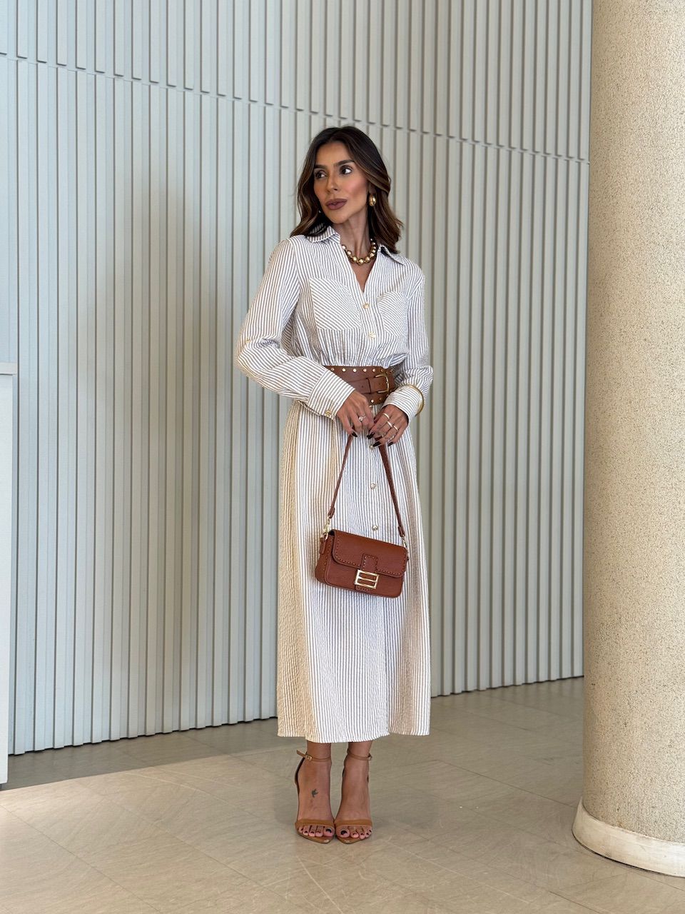 VESTIDO LUANA LISTRADO NUDE