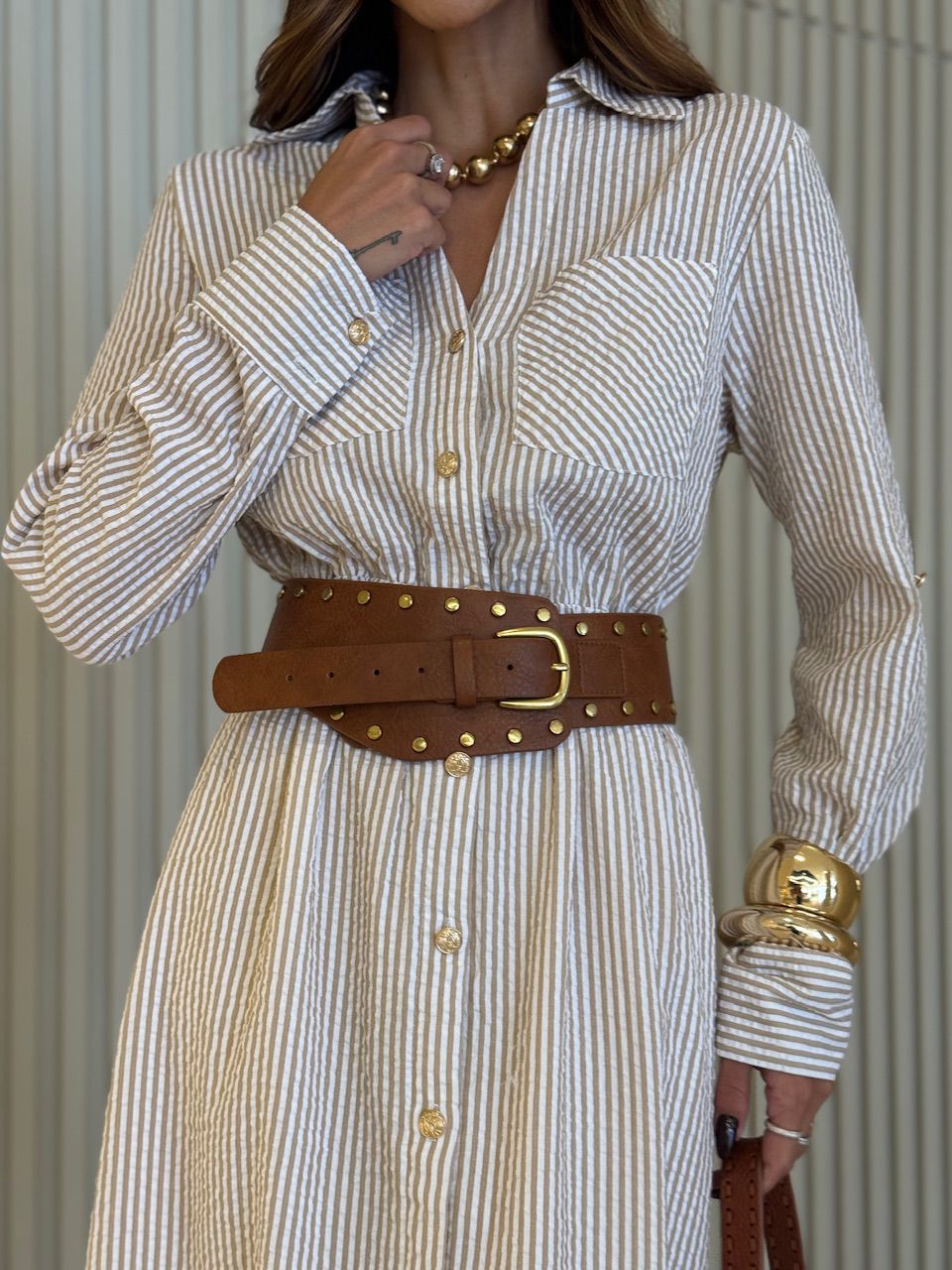 VESTIDO LUANA LISTRADO NUDE