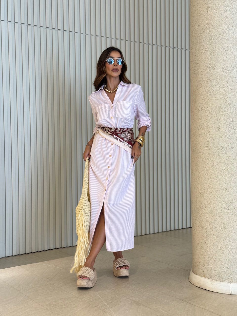 VESTIDO LUANA LISTRADO ROSA