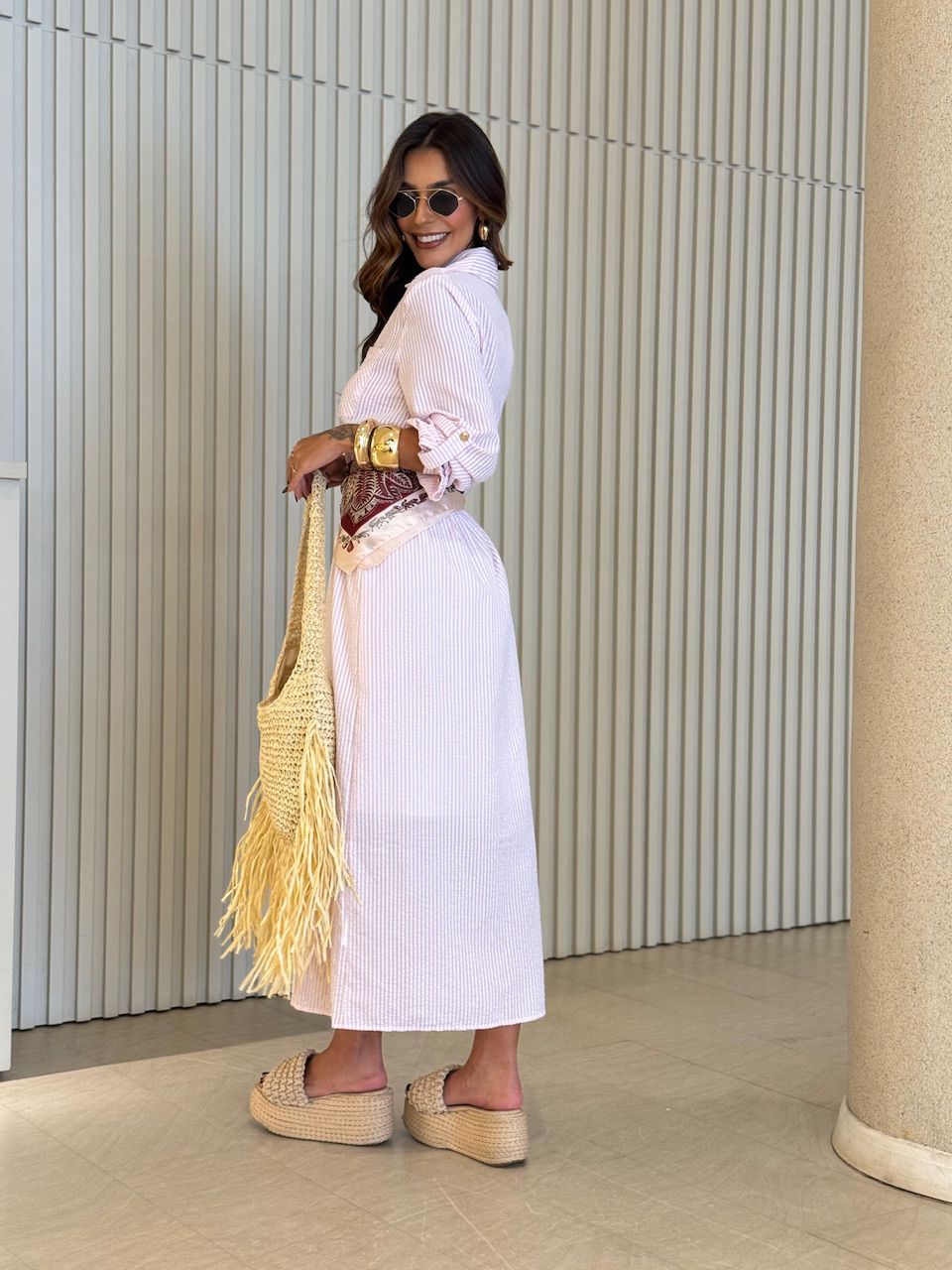 VESTIDO LUANA LISTRADO ROSA