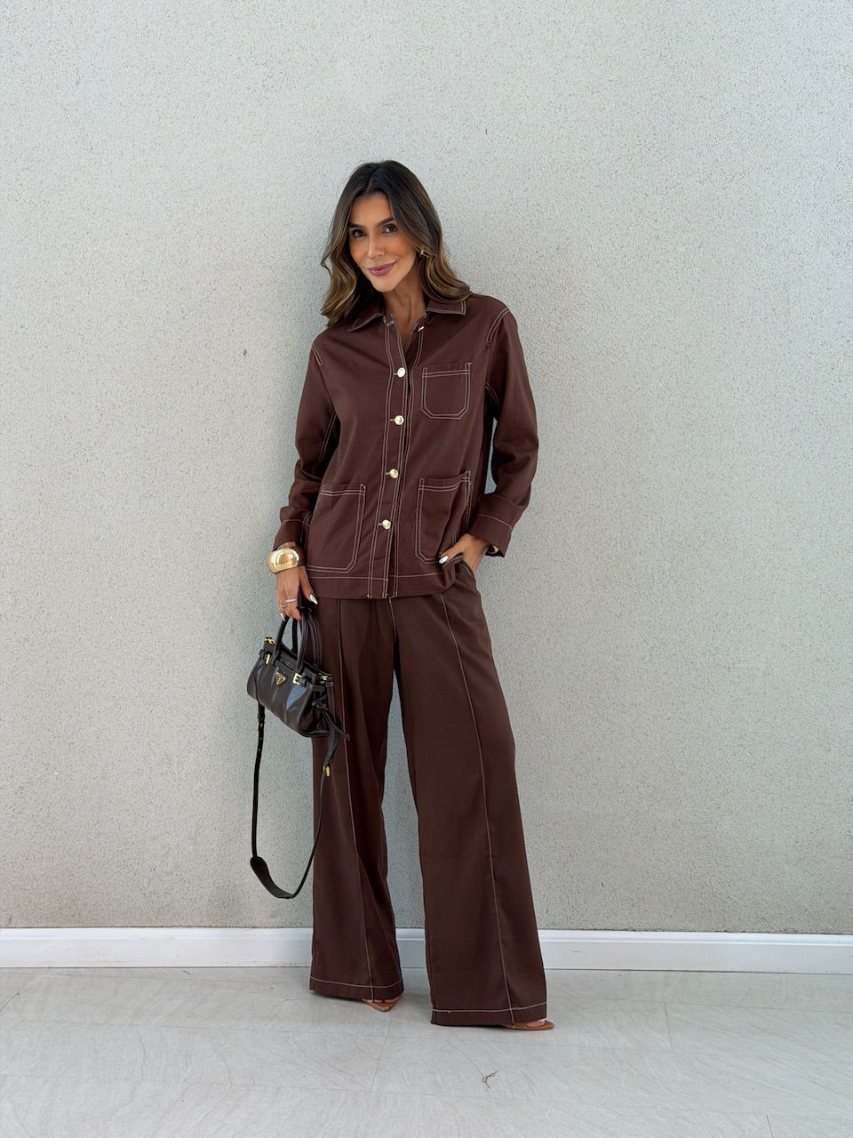 CAMISA DAIANA BOLSOS CAFÉ