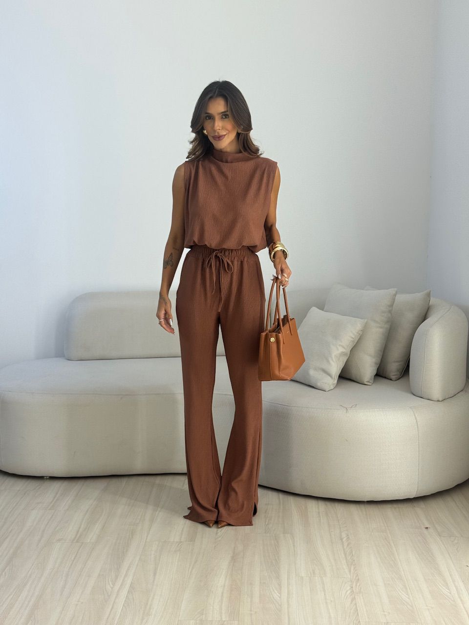 CONJUNTO MILENA BLUSA CALÇA CAPUCCINO 