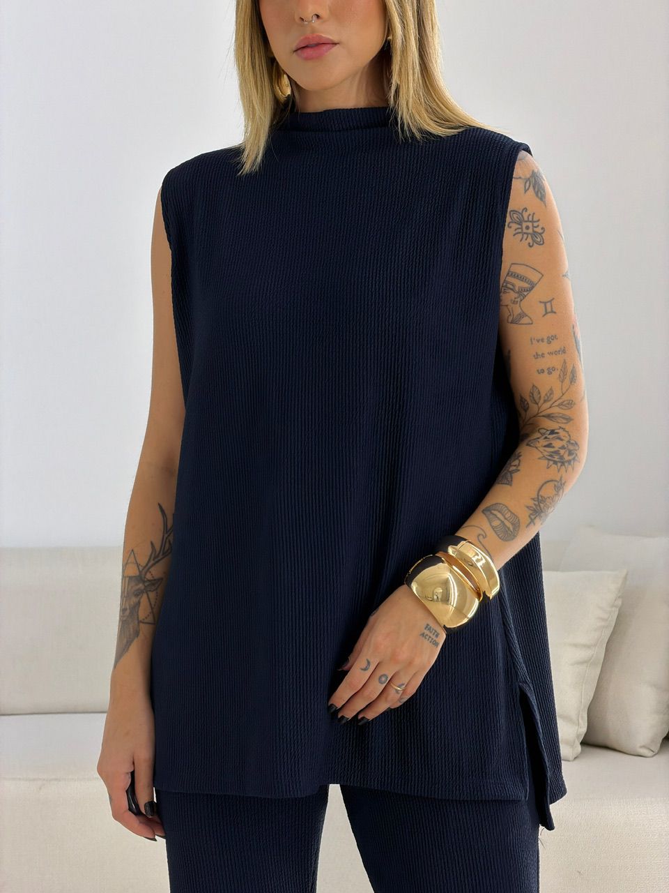 CONJUNTO MILENA BLUSA CALÇA MARINHO