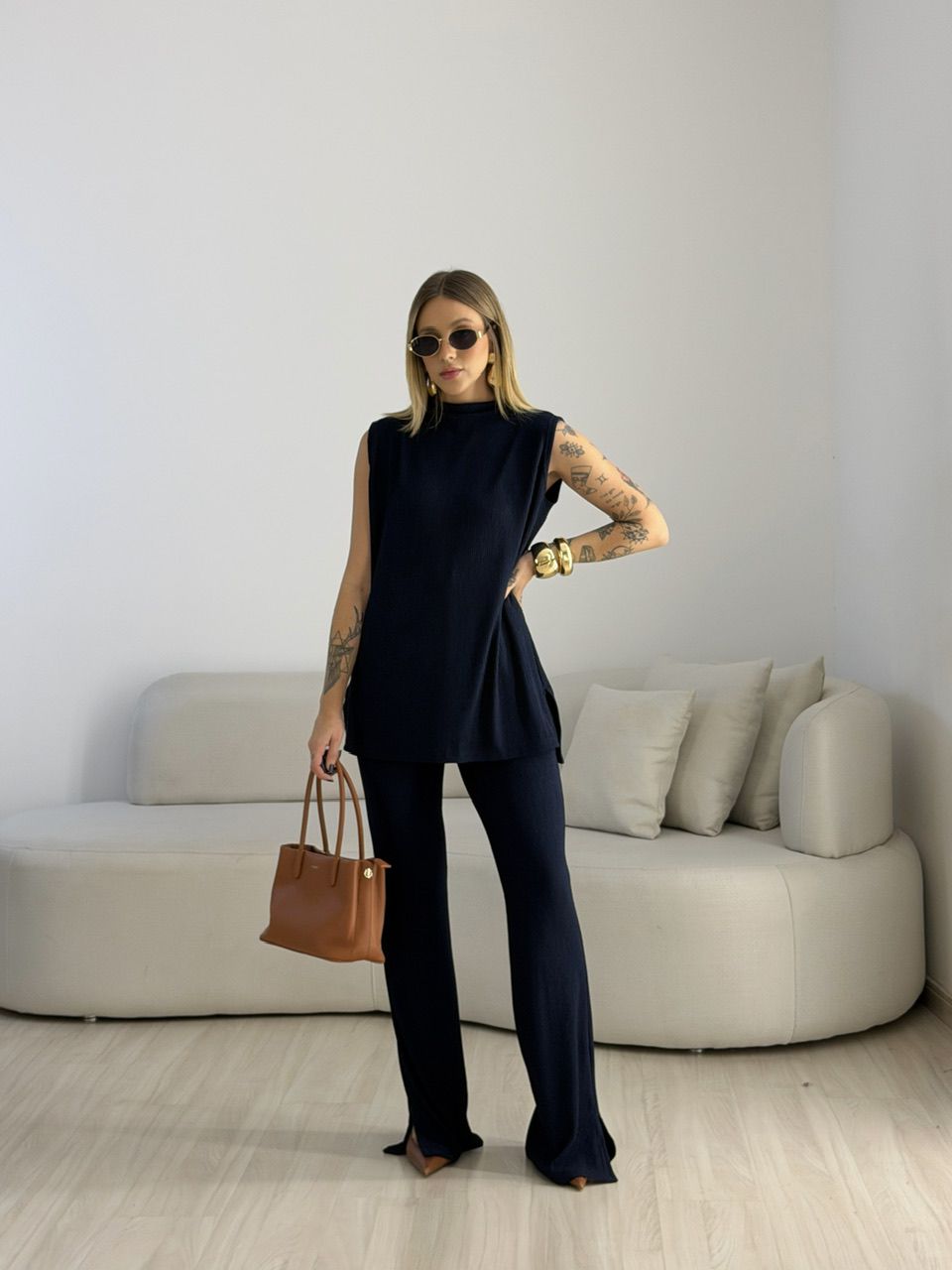 CONJUNTO MILENA BLUSA CALÇA MARINHO