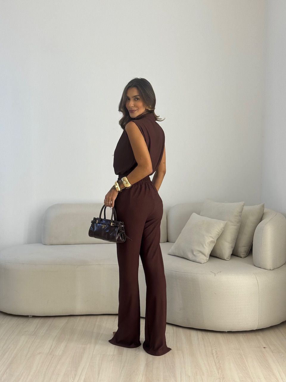 CONJUNTO MILENA BLUSA CALÇA MARROM