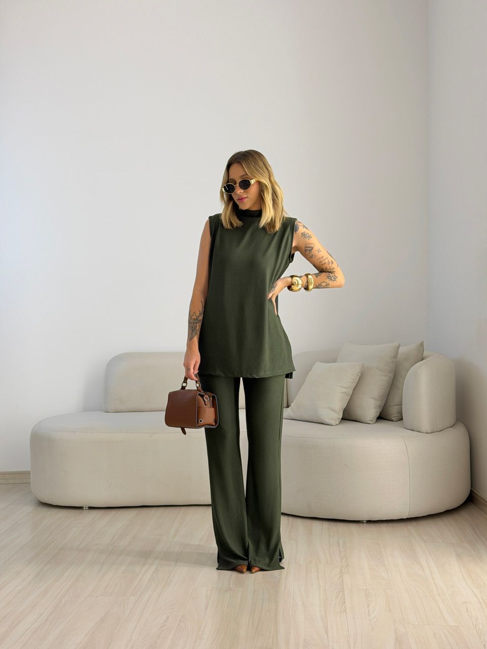 CONJUNTO MILENA BLUSA CALÇA VERDE - 0074200230 - CAROLLA FERRARO