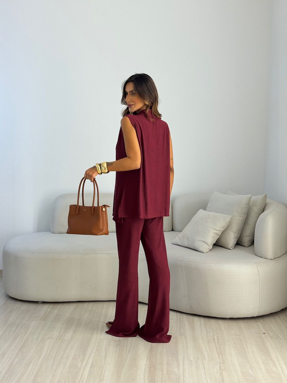 CONJUNTO MILENA BLUSA CALÇA VINHO