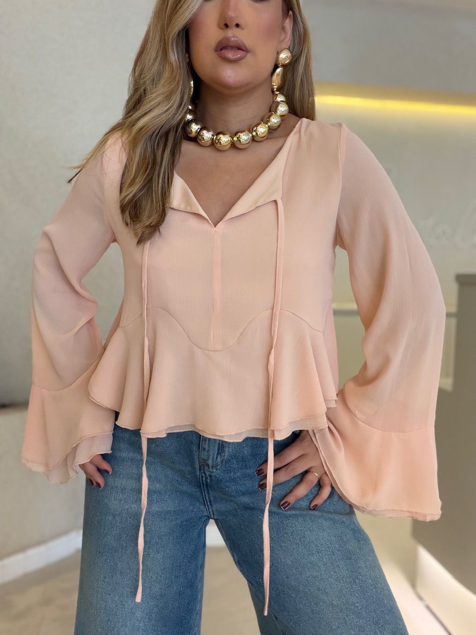 BATA DAIANE FLARE PÊSSEGO - 0075330039 - CAROLLA FERRARO