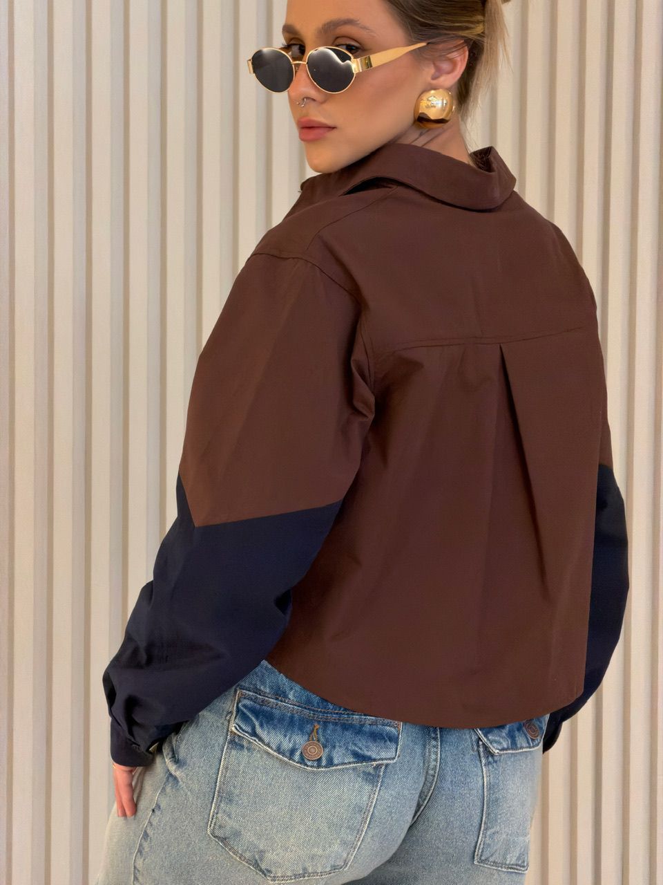 CAMISA RAIANE BICOLOR CAFÉ