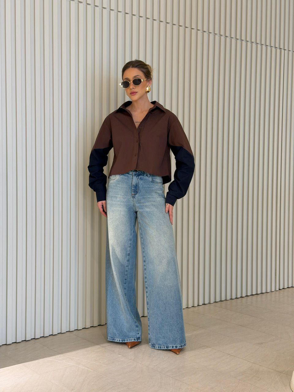 CAMISA RAIANE BICOLOR CAFÉ