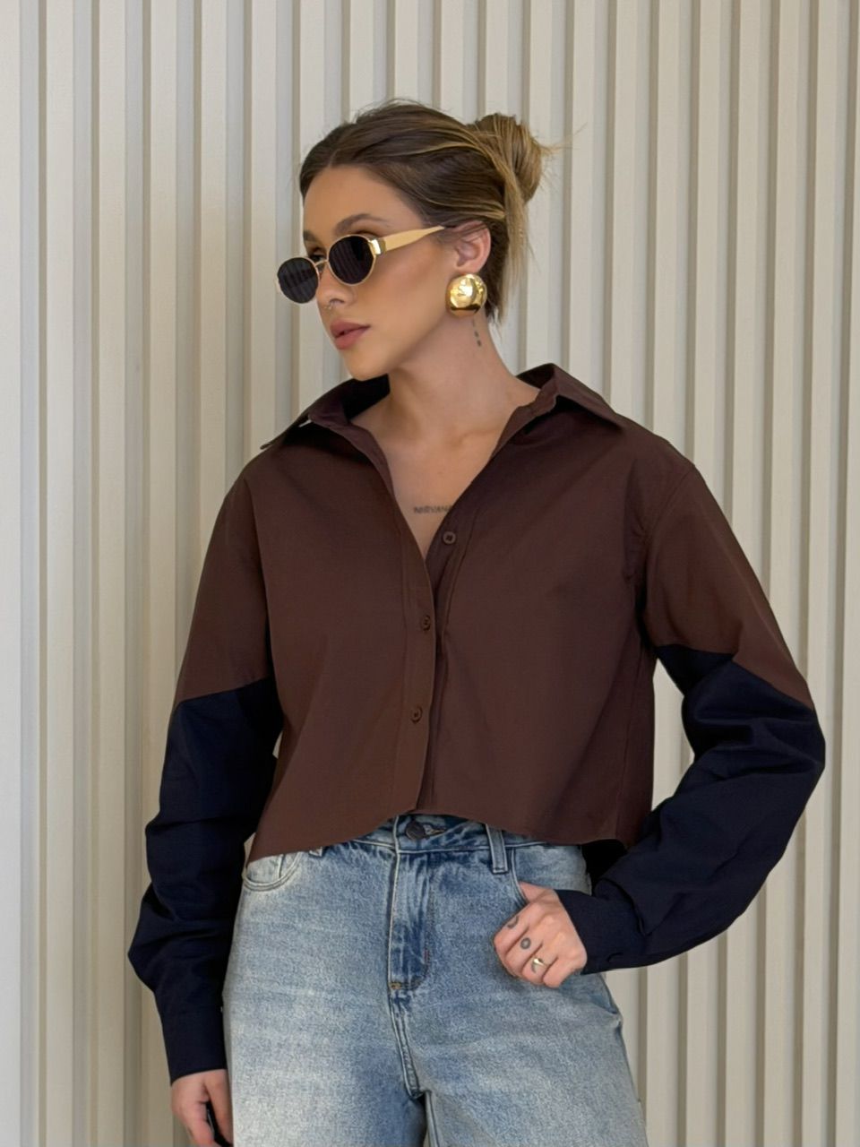 CAMISA RAIANE BICOLOR CAFÉ