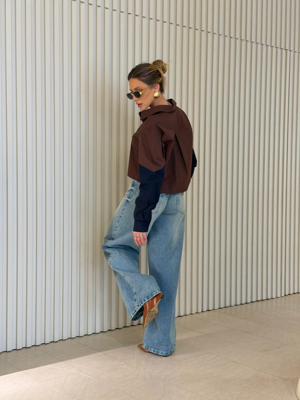 CAMISA RAIANE BICOLOR CAFÉ