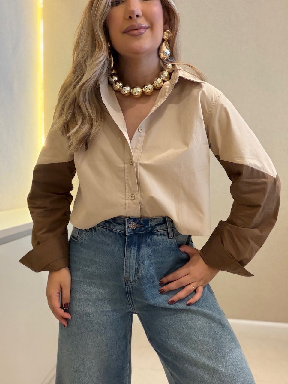 CAMISA RAIANE BICOLOR NUDE