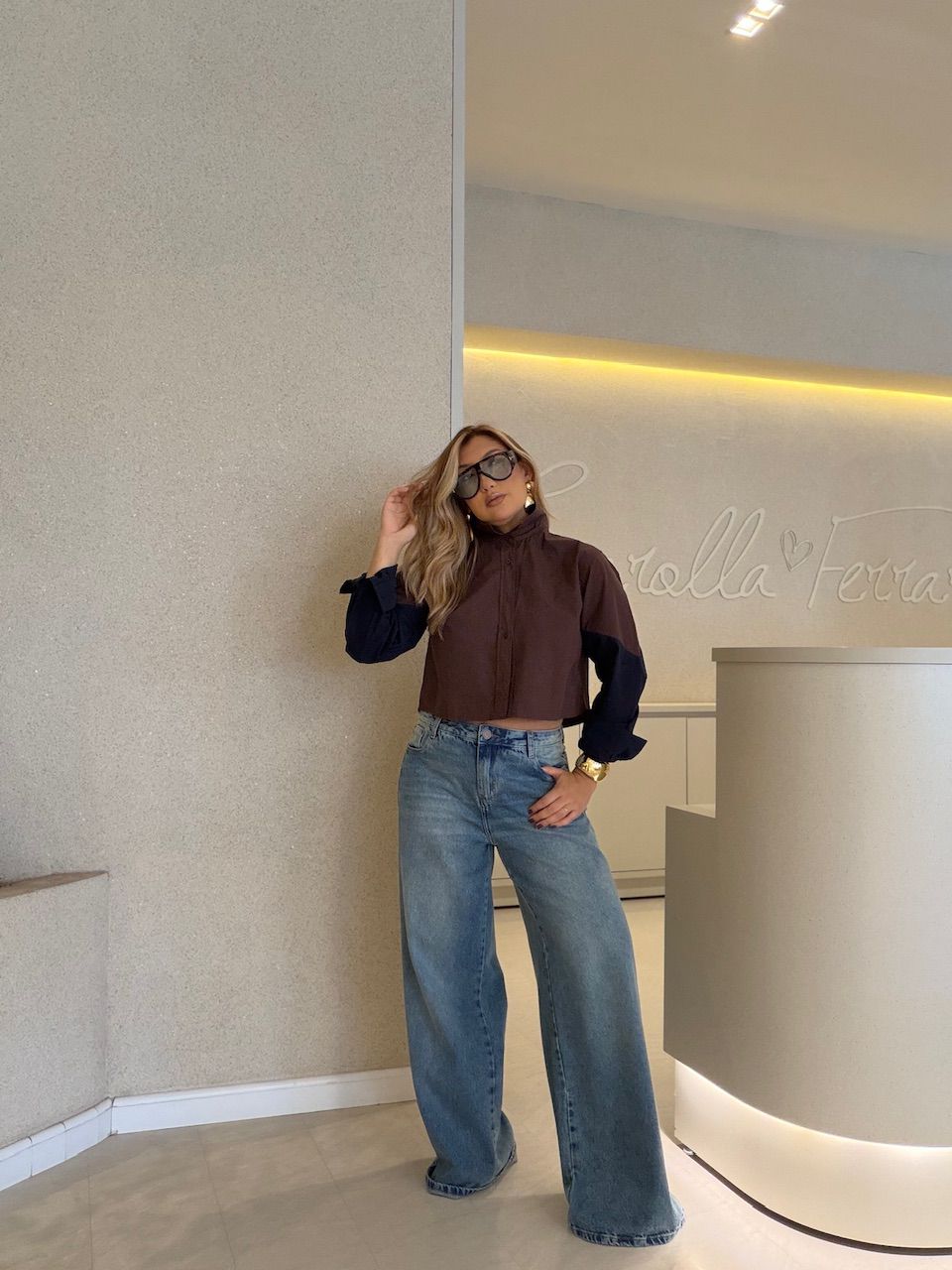 CAMISA RAIANE BICOLOR CAFÉ