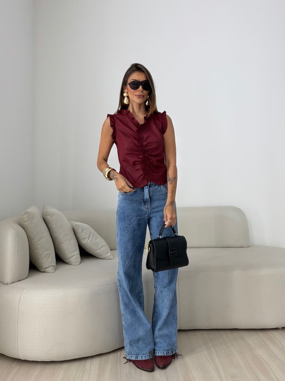 BLUSA EDUARDA BABADOS VINHO
