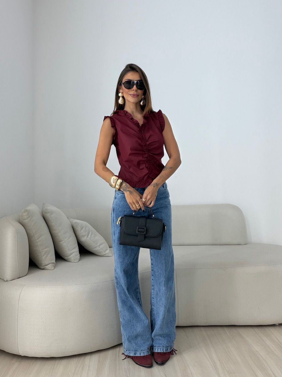 BLUSA EDUARDA BABADOS VINHO