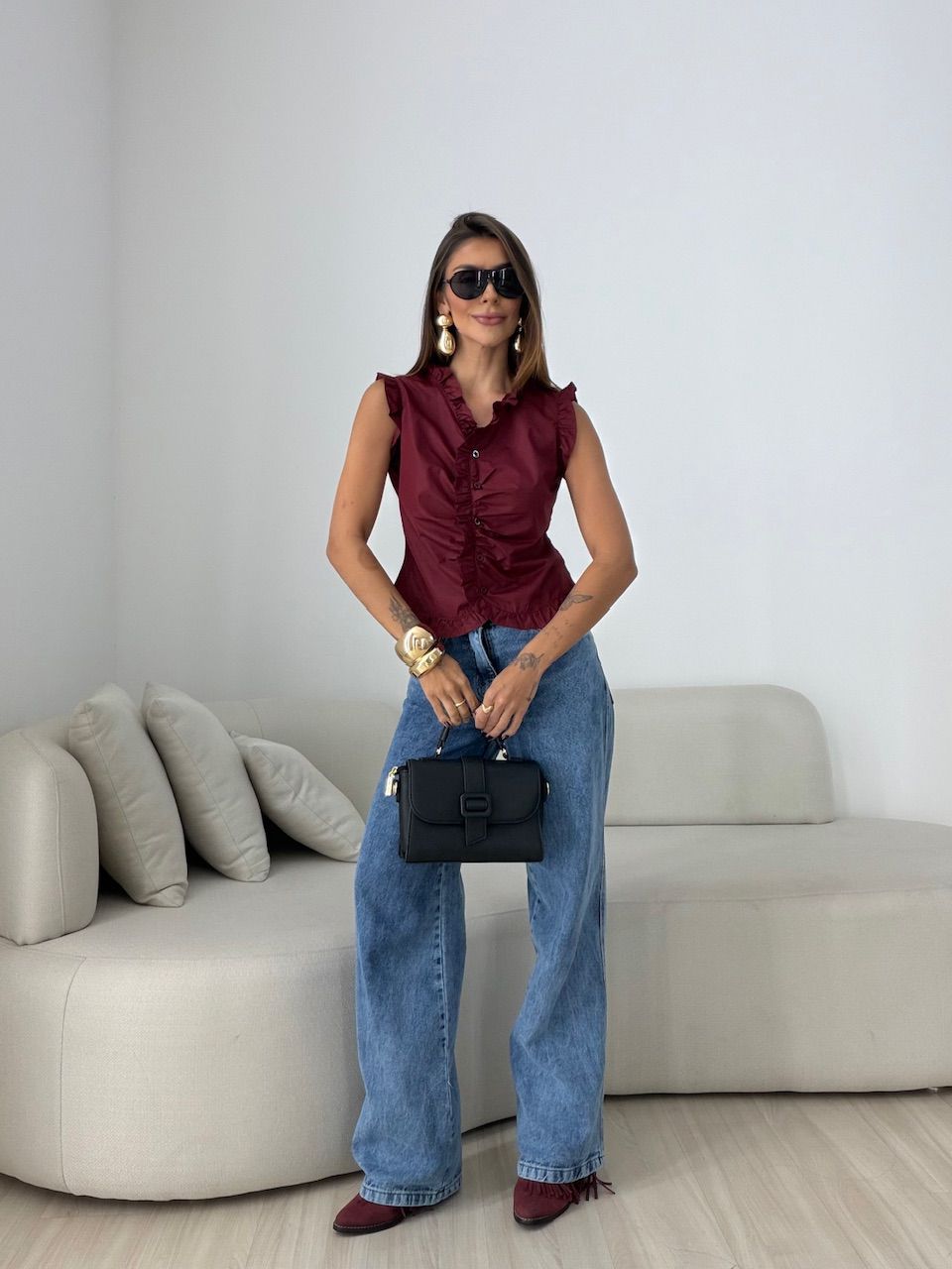 BLUSA EDUARDA BABADOS VINHO