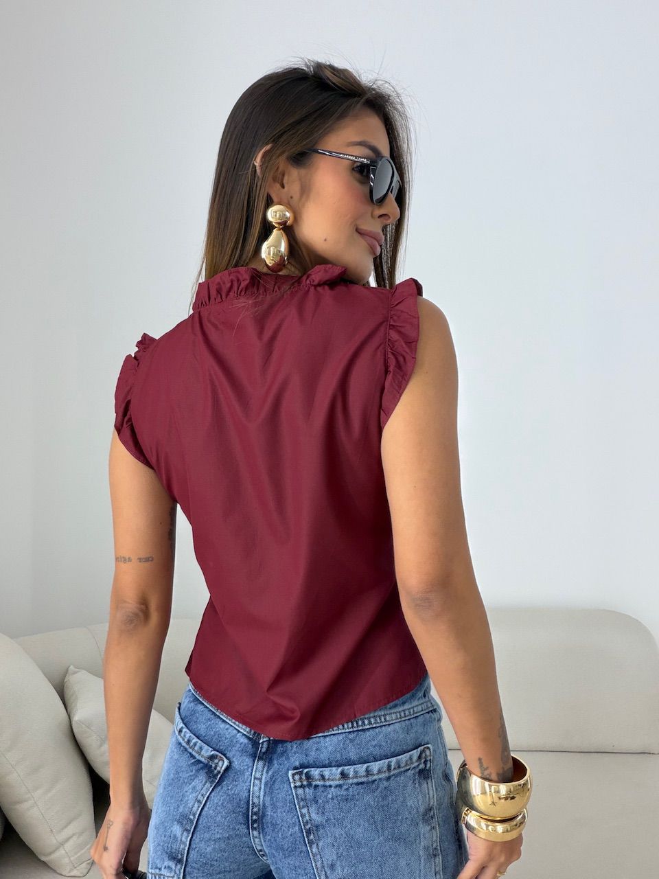 BLUSA EDUARDA BABADOS VINHO