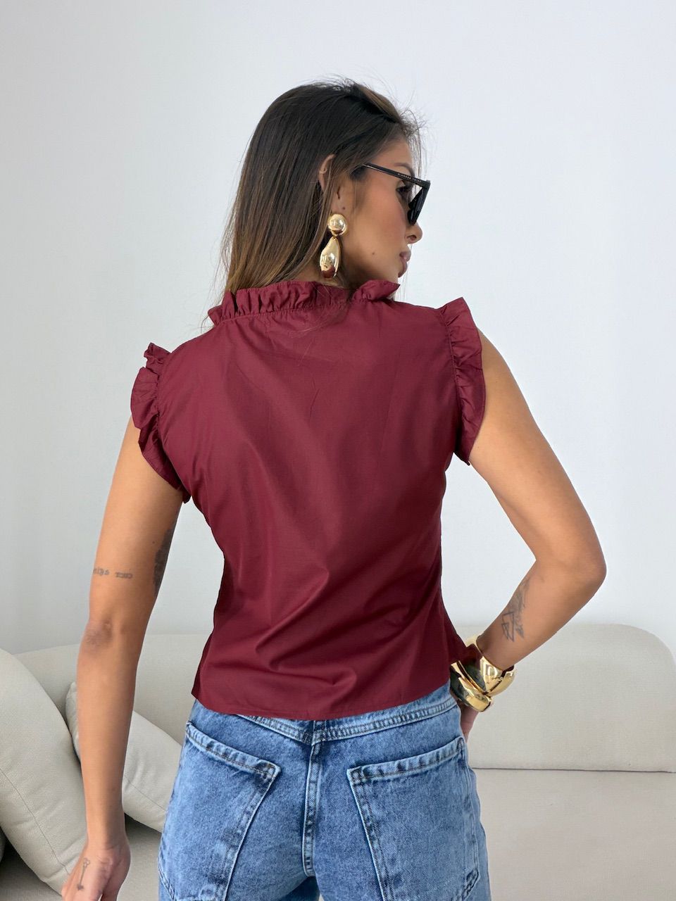 BLUSA EDUARDA BABADOS VINHO