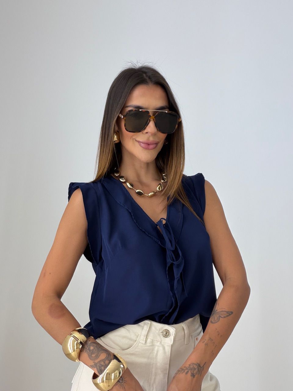 BLUSA MELINDA BABADO MARINHO