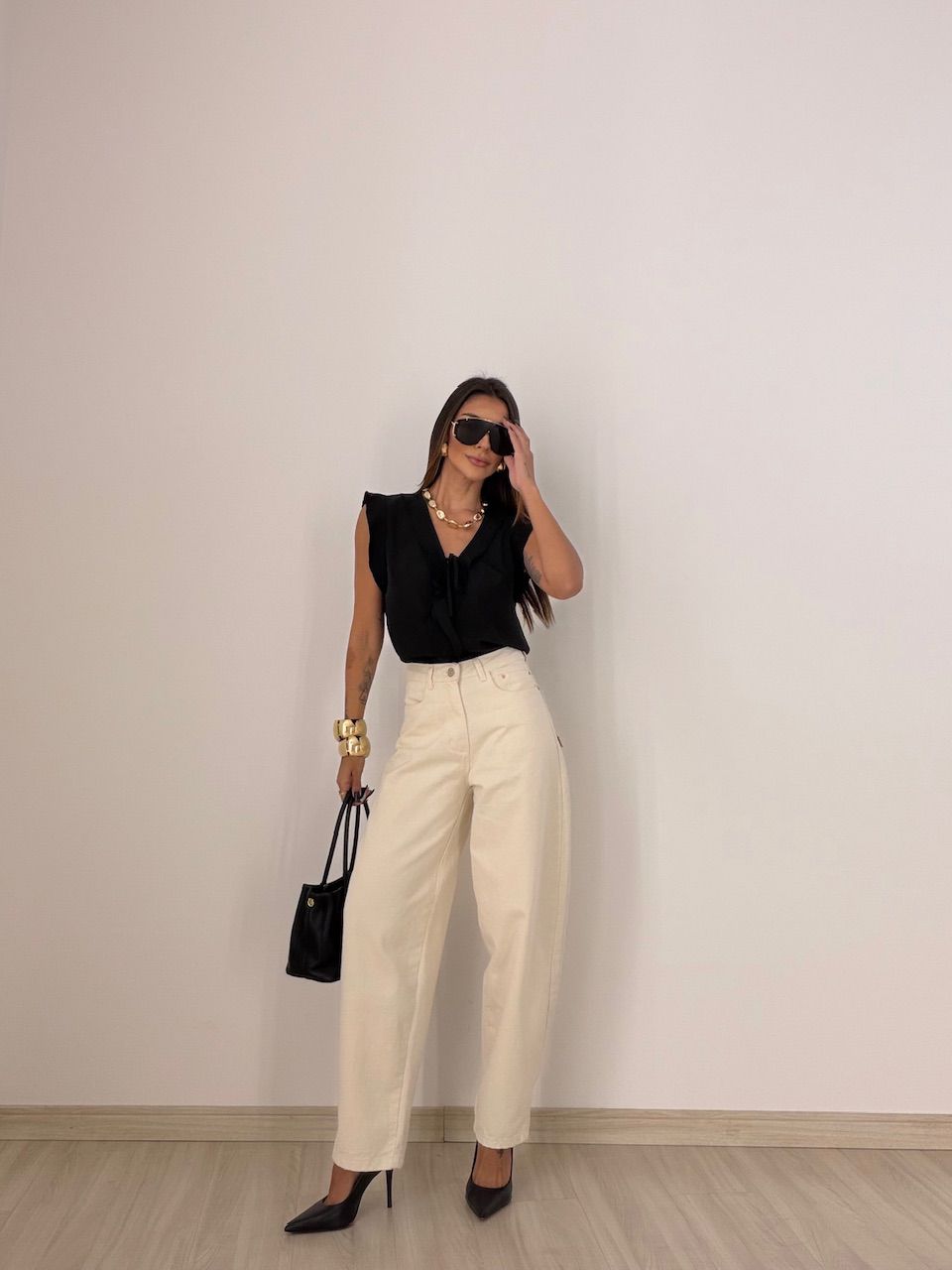 BLUSA MELINDA BABADO PRETA