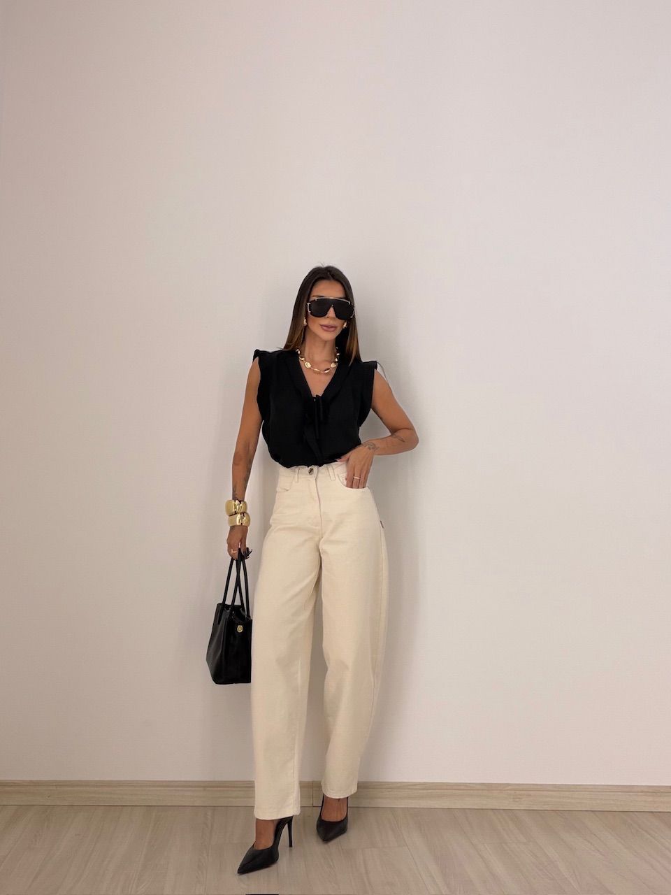 BLUSA MELINDA BABADO PRETA