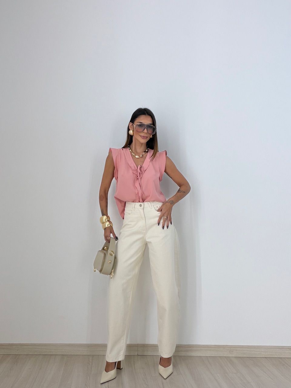 BLUSA MELINDA BABADO ROSÊ