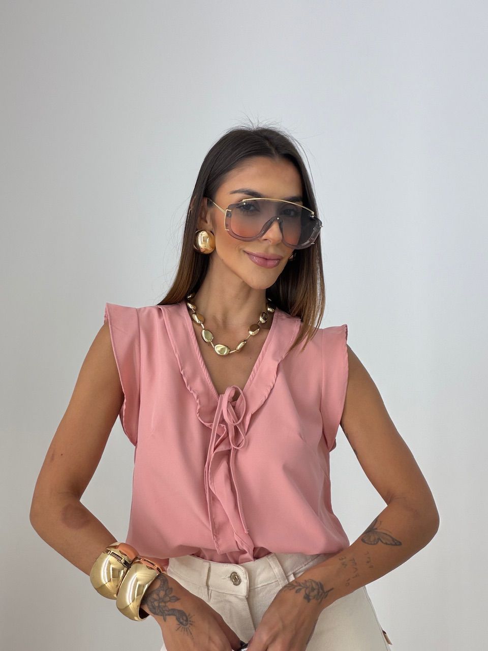 BLUSA MELINDA BABADO ROSÊ - 0072620025 - CAROLLA FERRARO