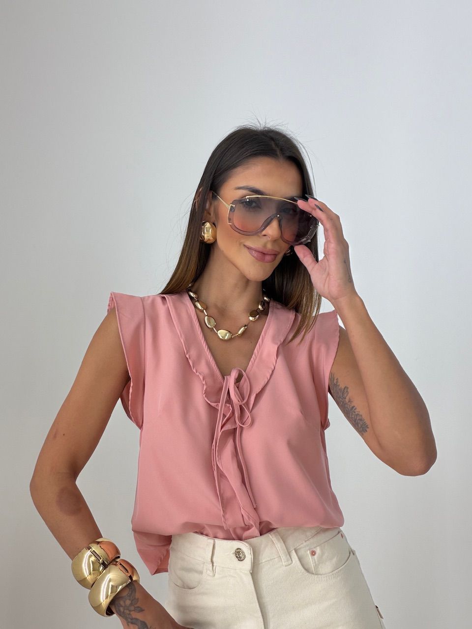 BLUSA MELINDA BABADO ROSÊ