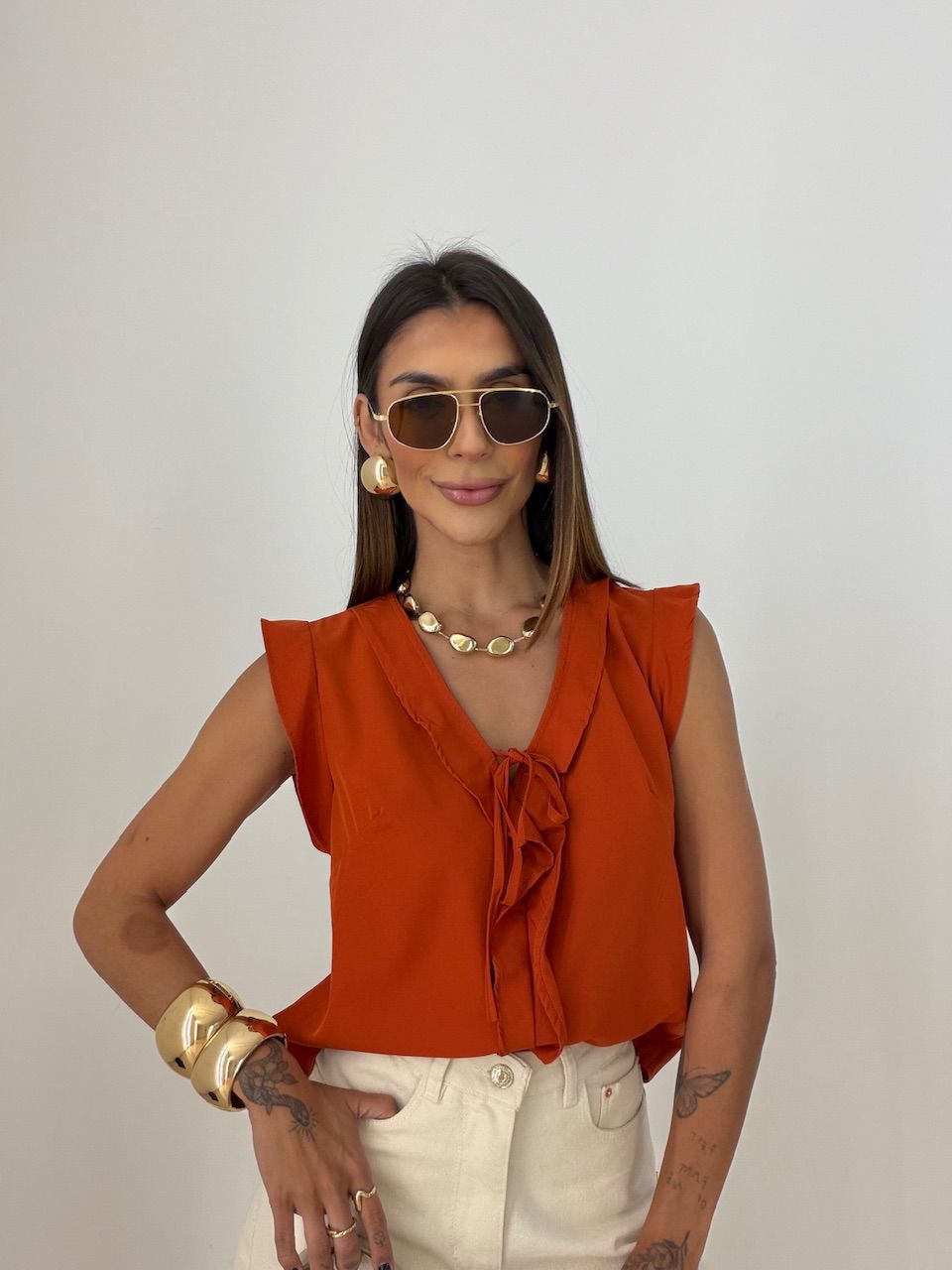 BLUSA MELINDA BABADO TELHA