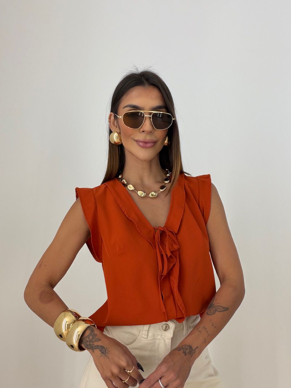 BLUSA MELINDA BABADO TELHA