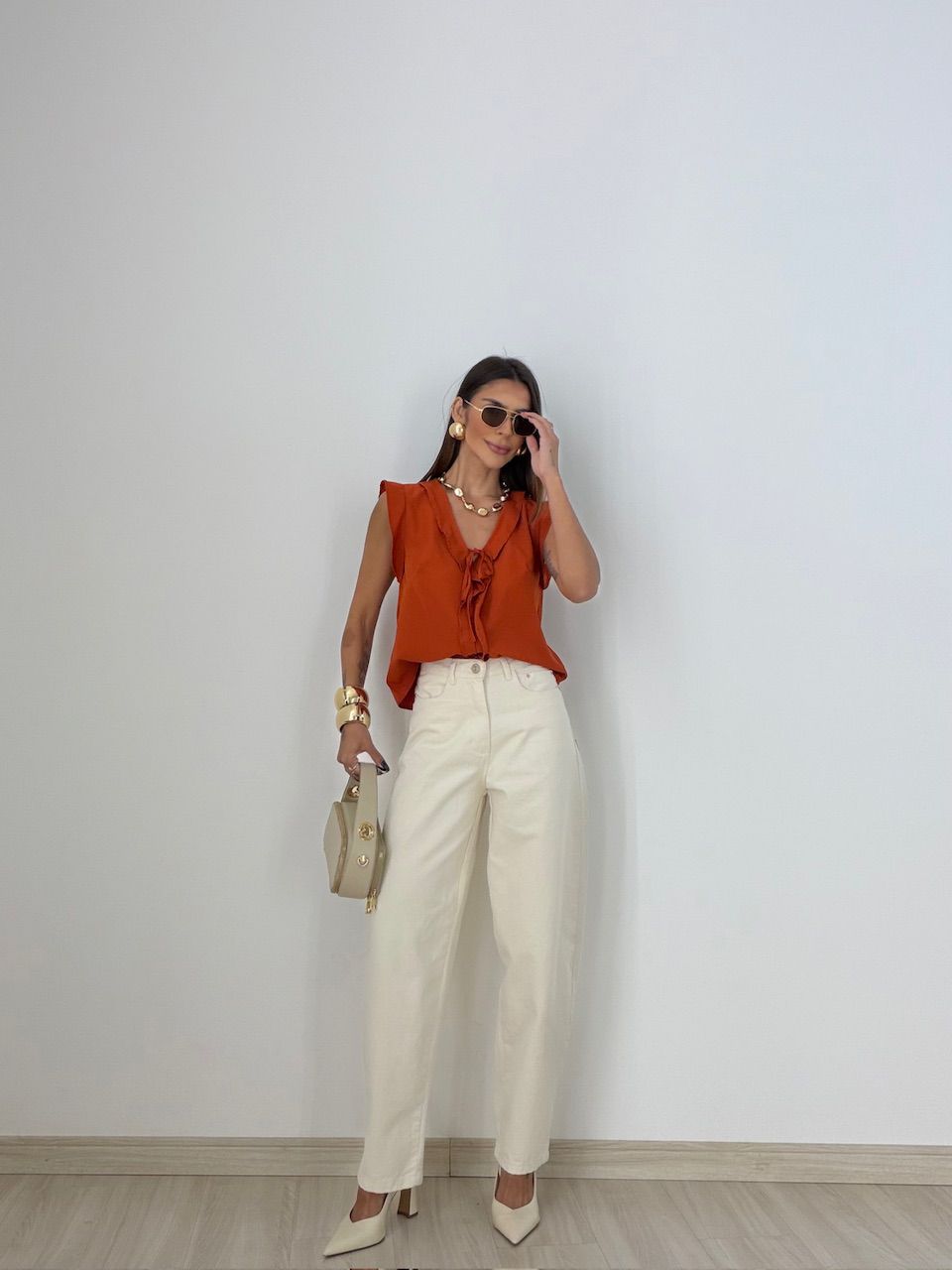 BLUSA MELINDA BABADO TELHA