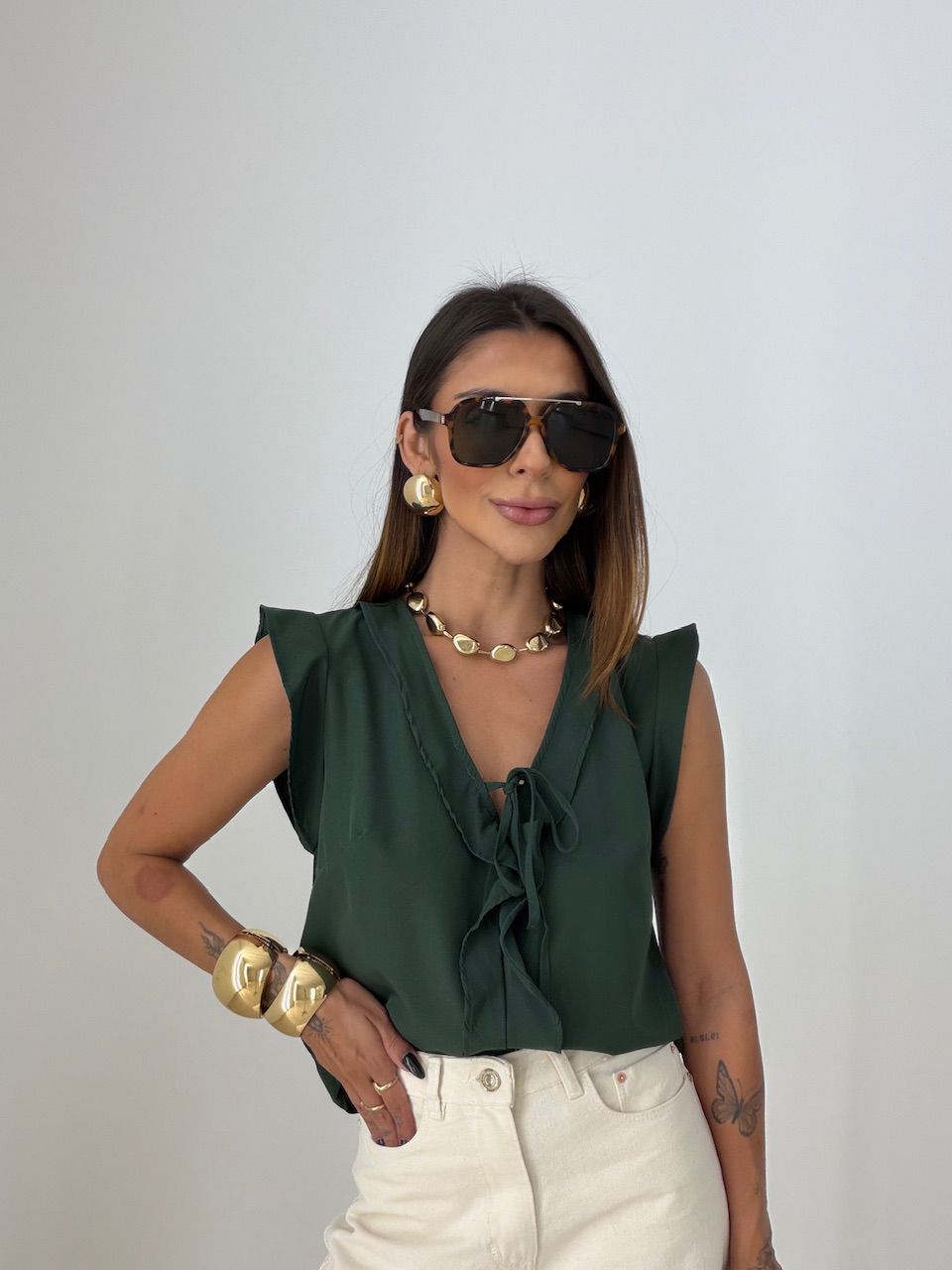 BLUSA MELINDA BABADO VERDE MUSGO