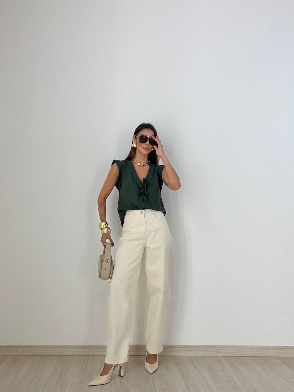 BLUSA MELINDA BABADO VERDE MUSGO