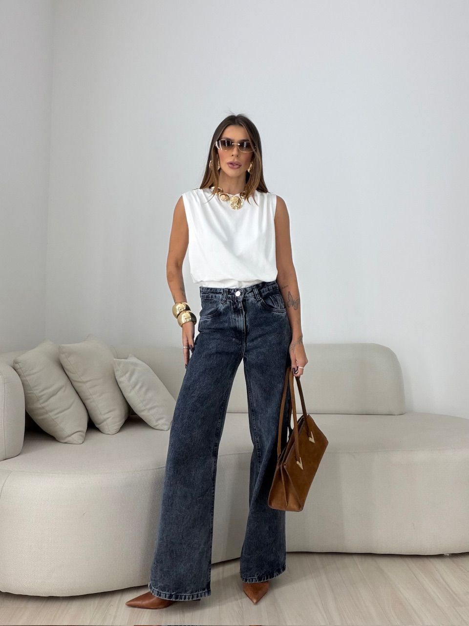 CALÇA ELISA WIDE LEG JEANS ESCURO