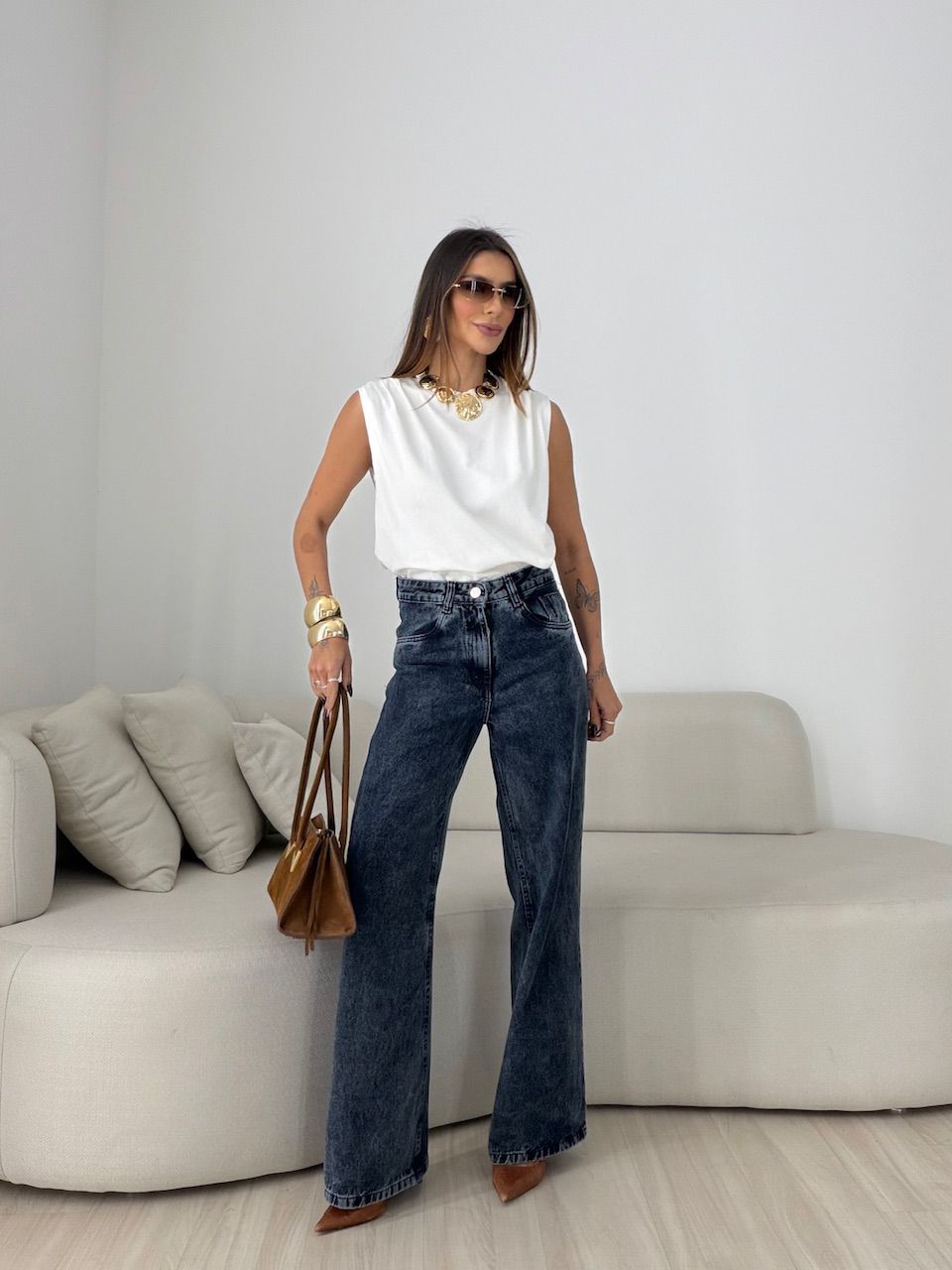 CALÇA ELISA WIDE LEG JEANS ESCURO