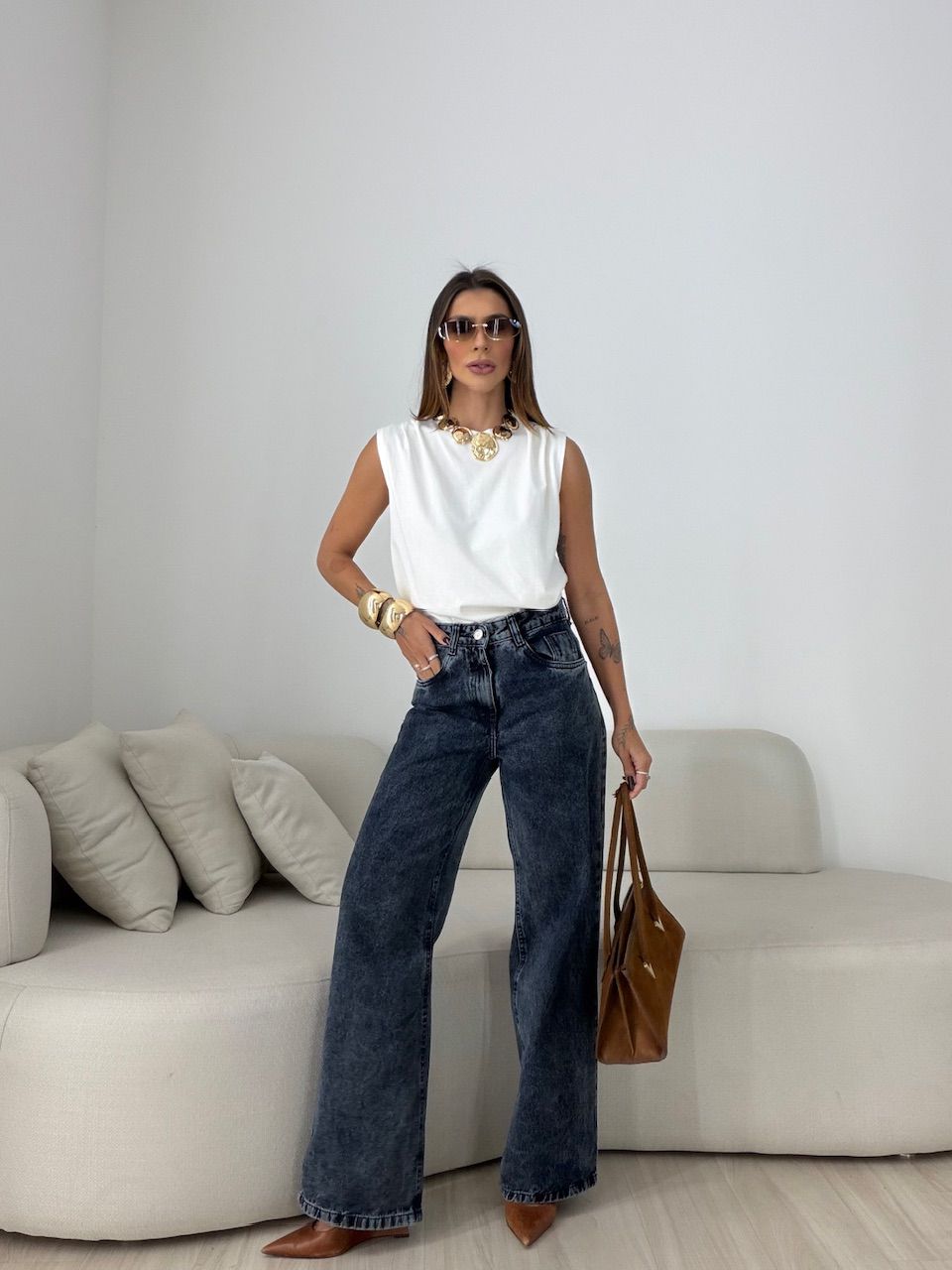 CALÇA ELISA WIDE LEG JEANS ESCURO