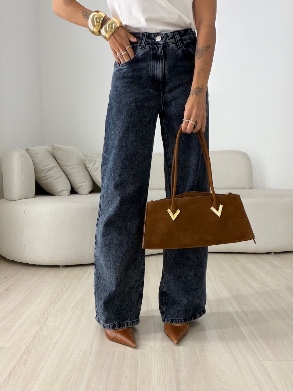 CALÇA ELISA WIDE LEG JEANS ESCURO - 0078360070 - CAROLLA FERRARO